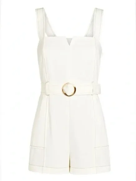 INTERMIX Stefanía Belted White Twill Denim Jean Romper - Image 2