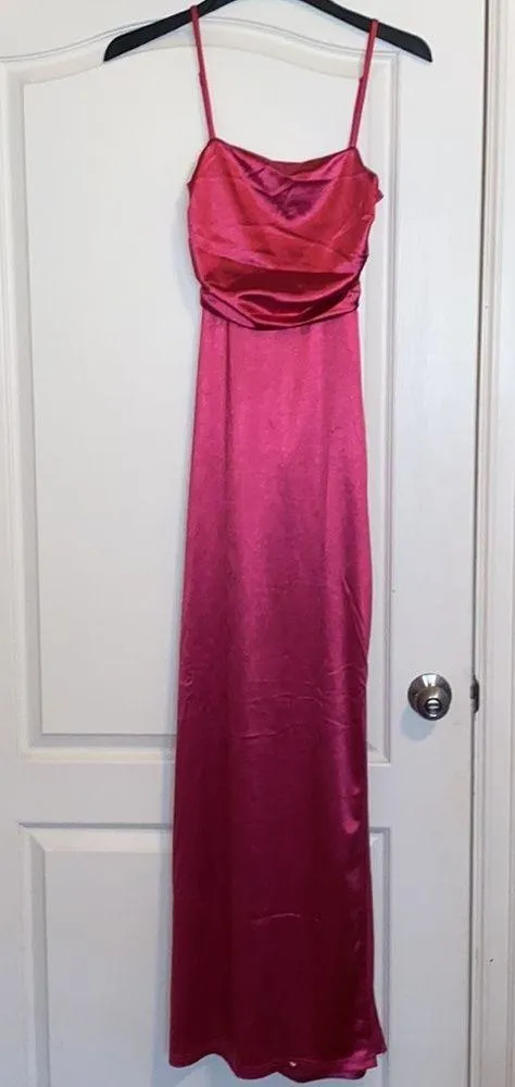 Lulus Glam Gal Hot Pink Satin Ruched Cutout Maxi Dress - Image 6