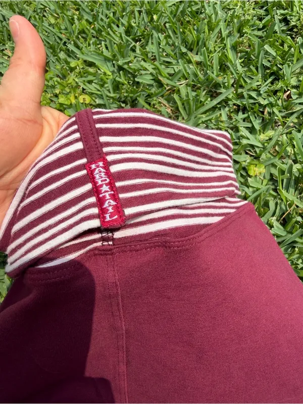 Vintage Hard Tail Forever Fold Over Yoga Leggings Burgundy Stripe Waist Size S M - Image 9