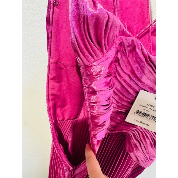 NWT AIIFOS Magenta Pink Surplice V-Neck Sleeveless Pleated Metallic Maxi Dress 2 - Image 13