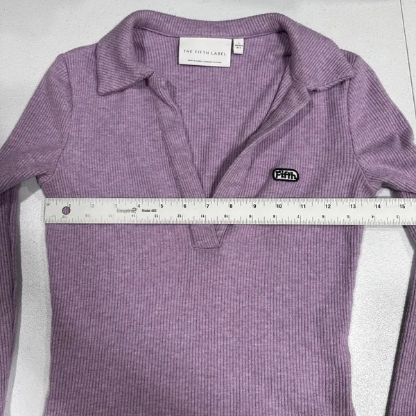 The Fifth Label Womens Ribbed Knit Top Collared Deep V Neck Long Sleeve Size 4 - Image 7