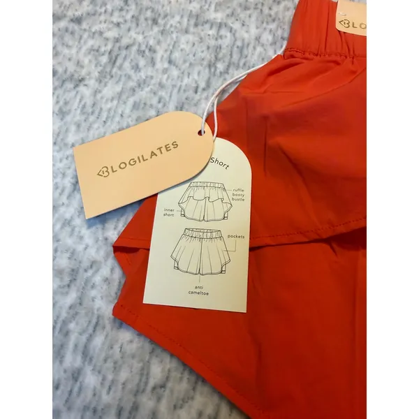 Logilates Women Orange Athletic ruffle Running Tennis‎ Shorts Size S NWT - Image 4
