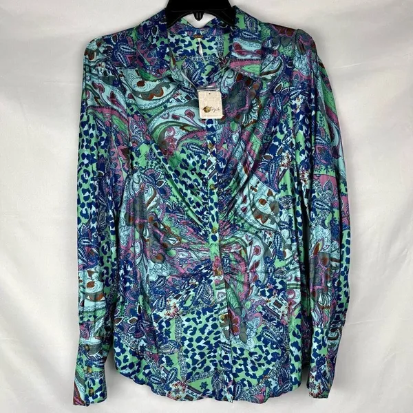 NWT Free People Paisley Animal Print Long Sleeve Button Down Large - Image 3