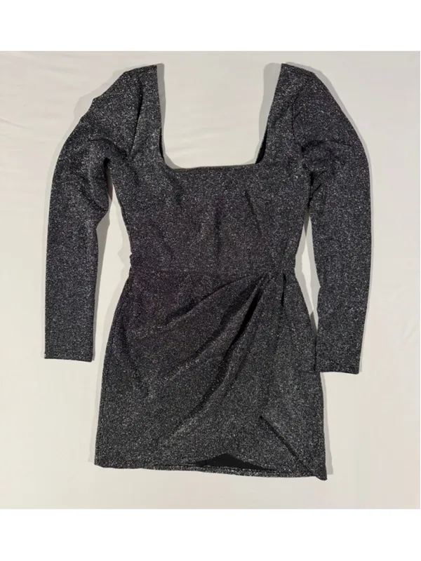 Women Altard State Small Black Silver Shimmer Sparkly Long Sleeve Mini Dress - Image 10