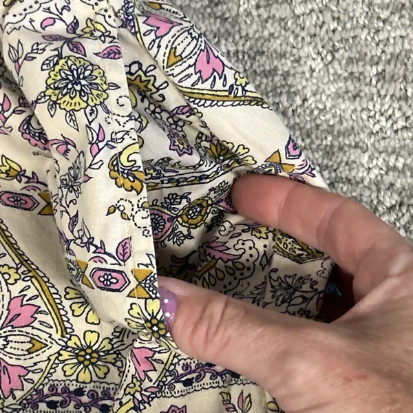 Free People Skirt Womens Medium Midi Floral Boho Festival Cream Purple Pockets - Image 5