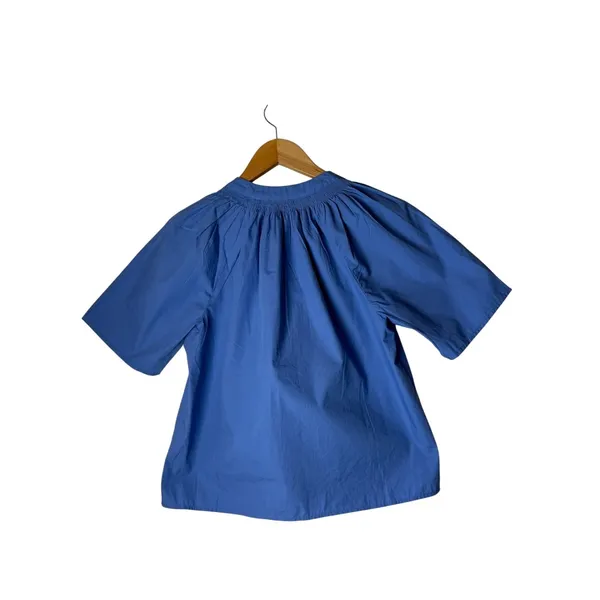Quince Split Neck Top Women XS True Blue Organic Cotton Poplin Blouse Preppy - Image 3
