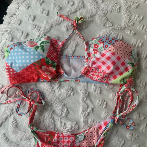 Amazon Women’s Small  Strawberry Shortcake Patchwork Bandeau Bikini Set - Image 4