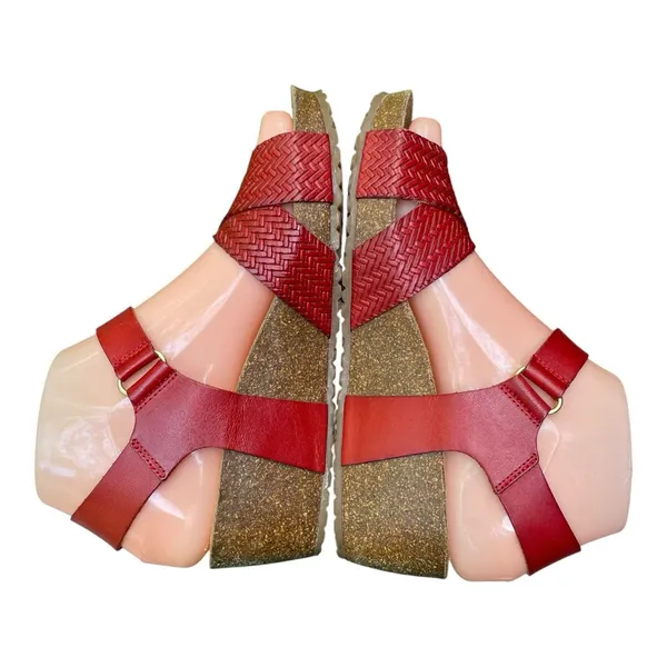 OTBT Red Leather Harriet Strap Wedge Sandal Euro Vacation Retro Boho Comfort 6M - Image 7