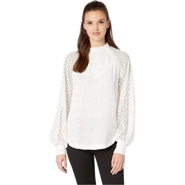 ✨Free People Sweetest Thing Thermal/Lace White Long Sleeve Sz Small Top✨ - Image 2
