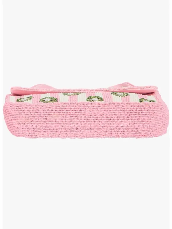 NWT Sol & Mer Collection XIIX Beaded Kiwi Pink Stripe Baguette Shoulder Bag - Image 4
