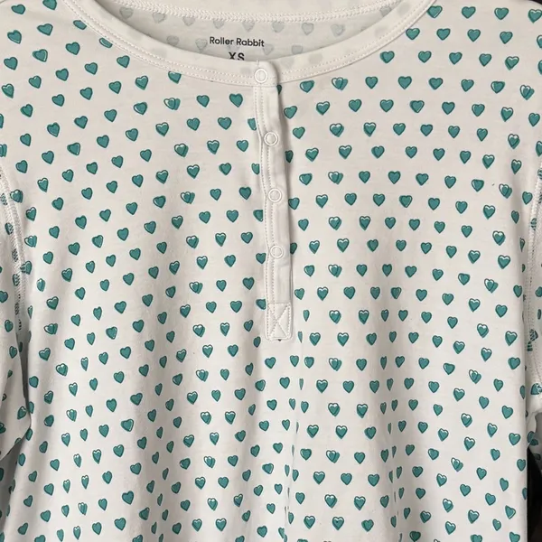 Roller Rabbit pajamas mint hearts print henley top long sleeve pima cotton - Image 5