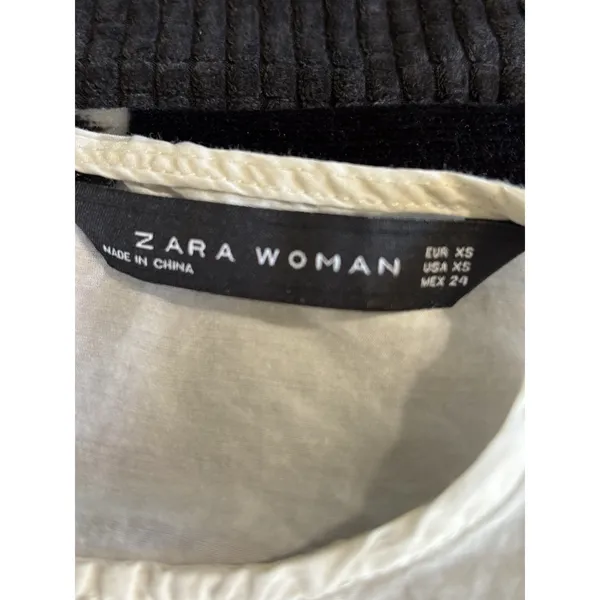 Zara Woman Ivory Embroidered‎ Floral Long Sleeve Keyhole Ruffle Blouse Size XS - Image 5