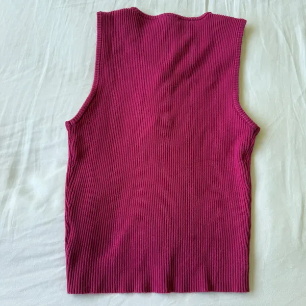 Hot Pink Ribbed Button-Up Tank Top 💖 Y2K Barbie Core | Size S/M | Stretch Knit Summer Essential - Image 5