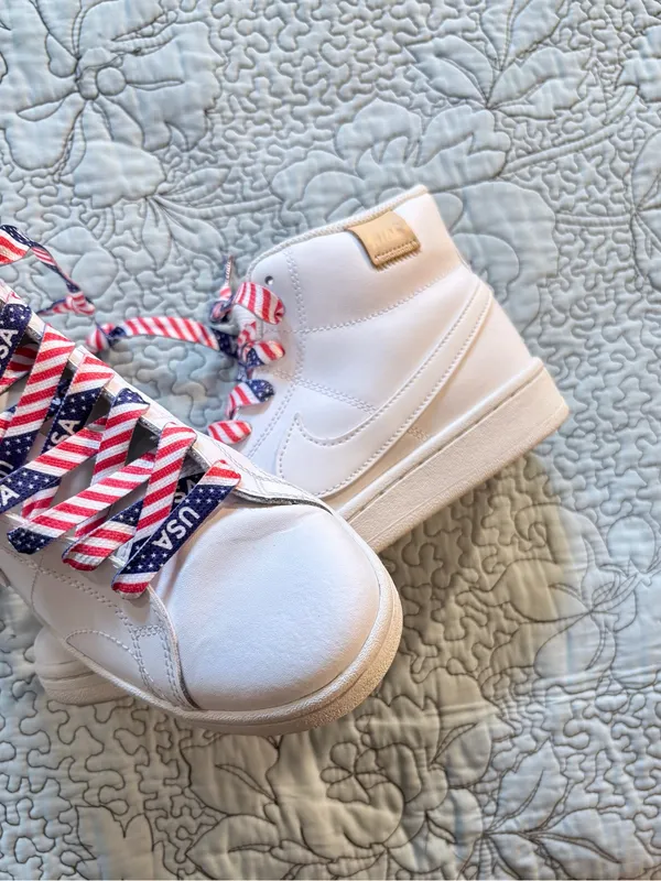 Nike Blazer Mid White Sneakers Custom USA Patriotic Flag + Original Laces~9💚 - Image 7