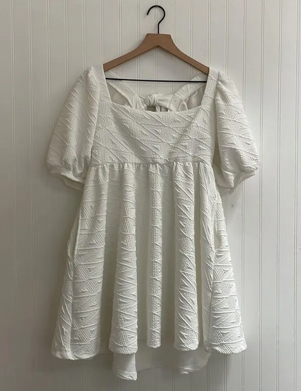 FREE PEOPLE Violet Puff Sleeve Tie Back Babydoll Mini Dress in White Size M (?) - Image 11