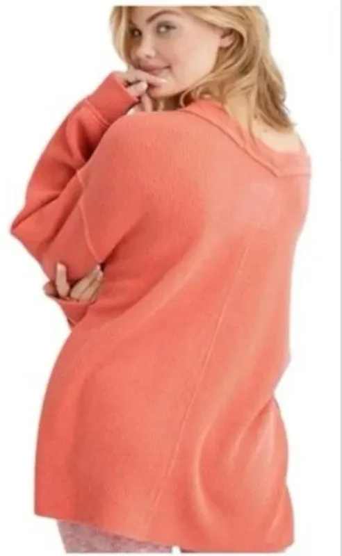 Aerie waffle knitted Women's sweater oversized sweater Orange Coral sz. M - Image 2