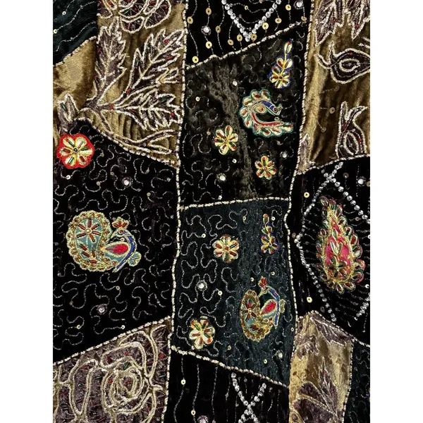 Vintage Velvet Patchwork Embroidered Jacket Black Size M - Image 9