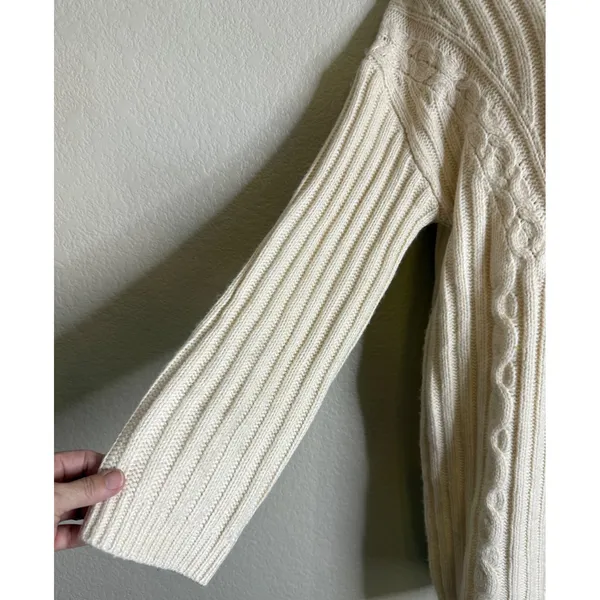 Express Medium Sweater‎ Dress Cream Cable Knit Ribbed Mock Neck Long Sleeve NEW - Image 6