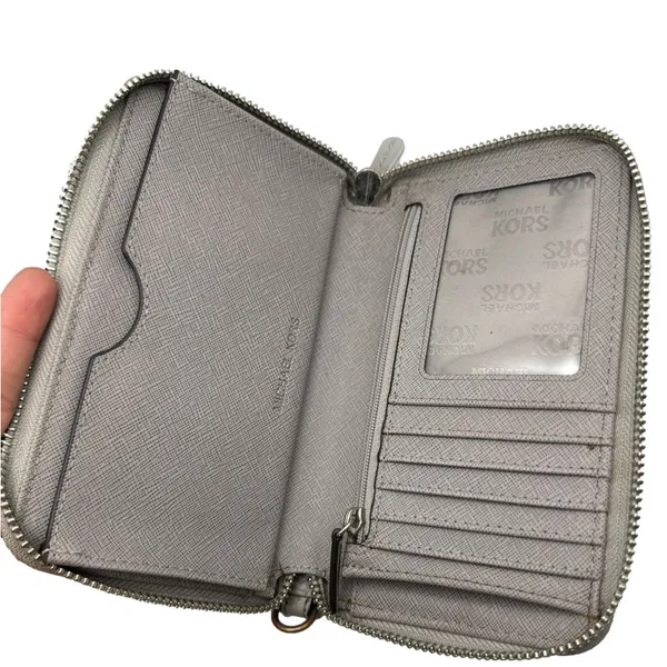 MICHAEL KORS Gray Zip Around Wallet - Image 6