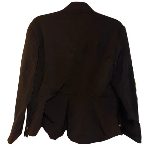 APOSTROPHE Military Chic Ruffle Blazer in Black with Gold Buttons Size Large New - Image 3