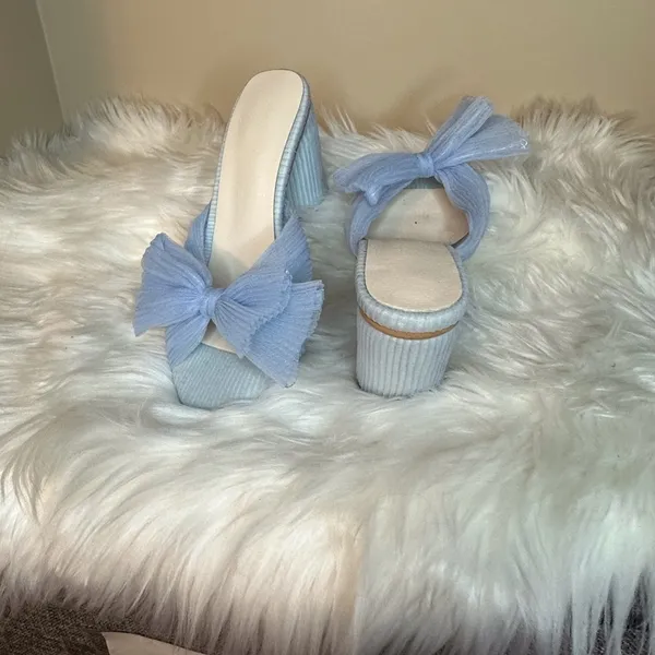 Blue Mules with Decorative Bow Size 6 - Image 6