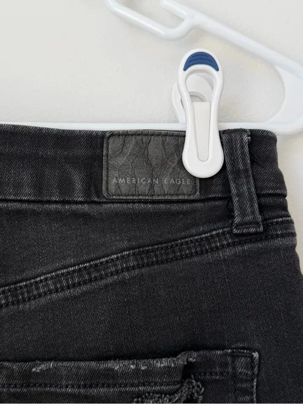 American Eagle Curvy Super High Rise Shortie Distressed Black Shorts Size 10 - Image 5