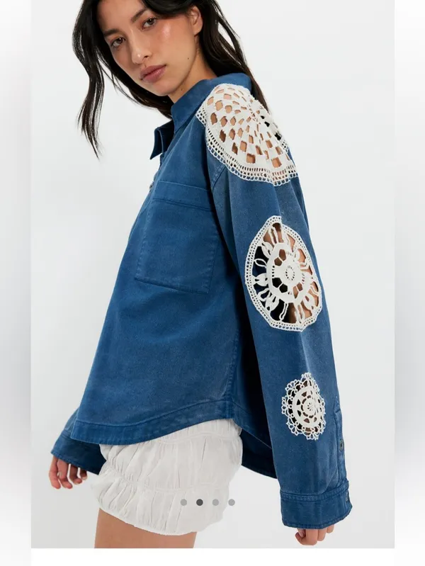 Free People Washed and Crafted Crochet Polo- Size Small - Image 3