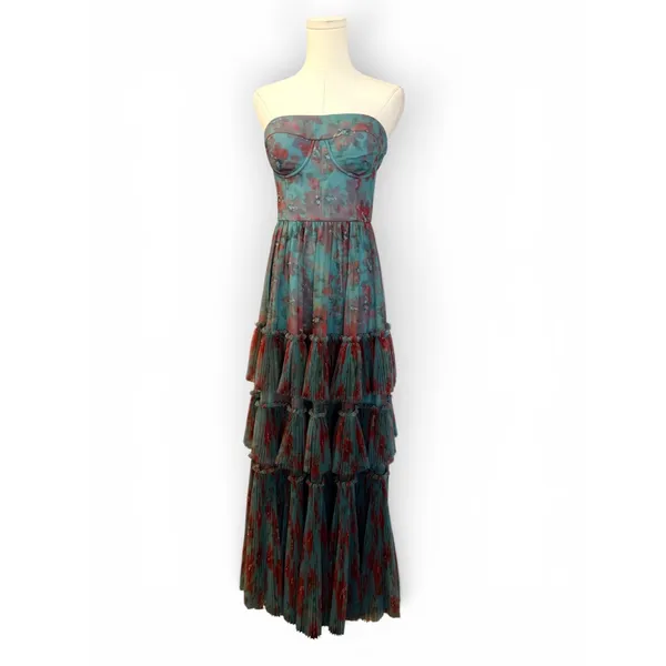 Hutch Isabella Gown Sz 2 NWT Romantic Vining Painted Floral Tulle Blue/Copper - Image 7