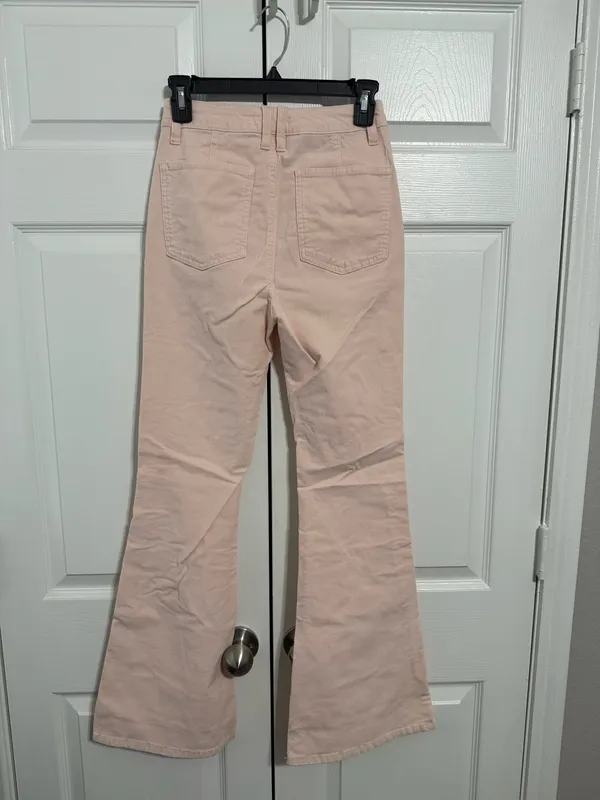 Forever 21 High-Rise Light Pink Distressed Flare Jeans - Image 2