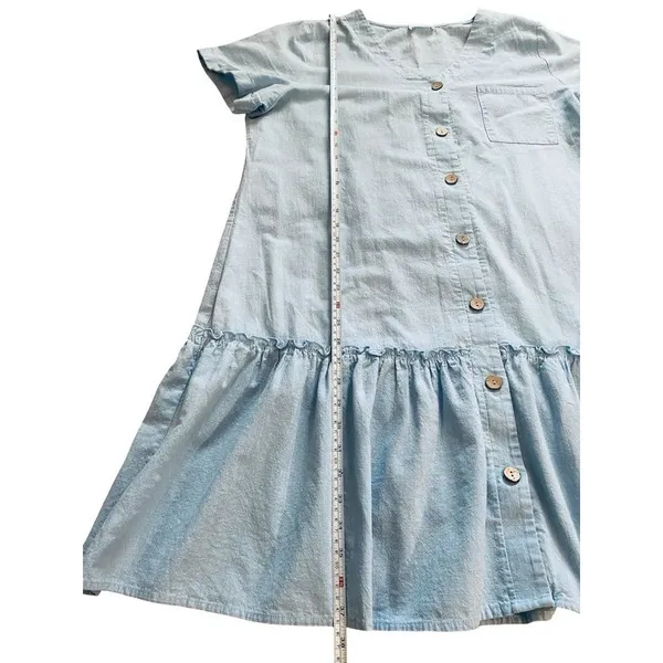 Light Blue Cotton Button Down Ruffled Hem Dress XXL - Image 7