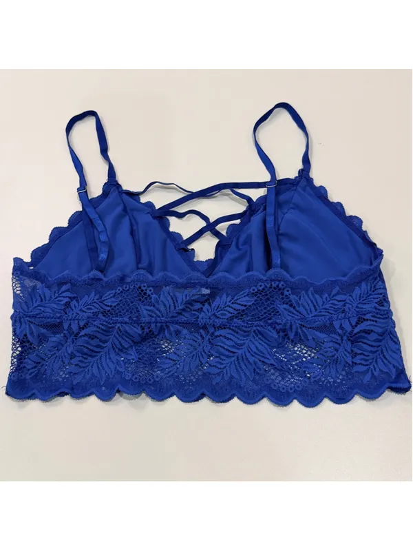 Avidlove Women’s M Blue Lace Bralette Strappy Longline Lingerie Top - Image 3