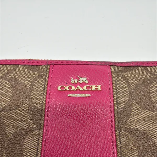 Coach Brown Pink Signature Coated Canvas Zip Wallet - Image 8