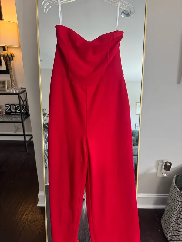 Red Lulus Strapless Jumpsuit - Image 3