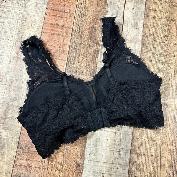 Aerie Black Floral Eyelash Lace Bralette Padded Bra Boho V-Neck Large - Image 2