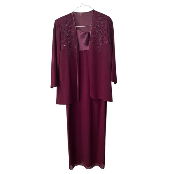 Patra two piece dress burgundy size 8 Vintage embroidery to jacket Maxi - Image 2