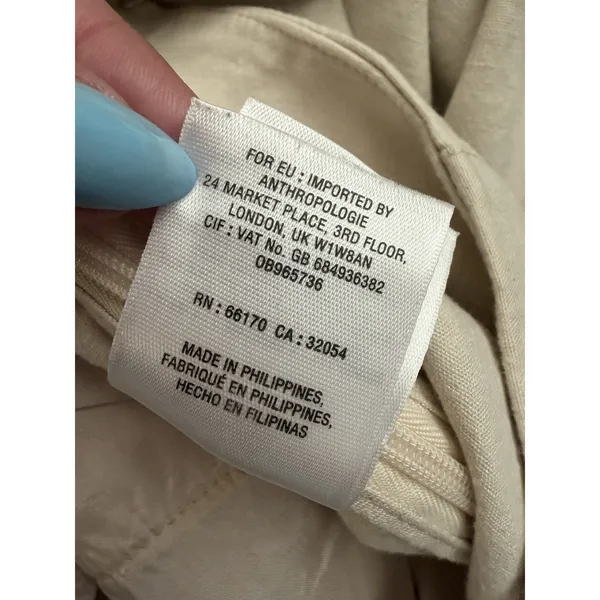 Anthropologie Women's 2 Linen Blend Wide Leg Sailor Pants Cream Side Buttons - Image 9