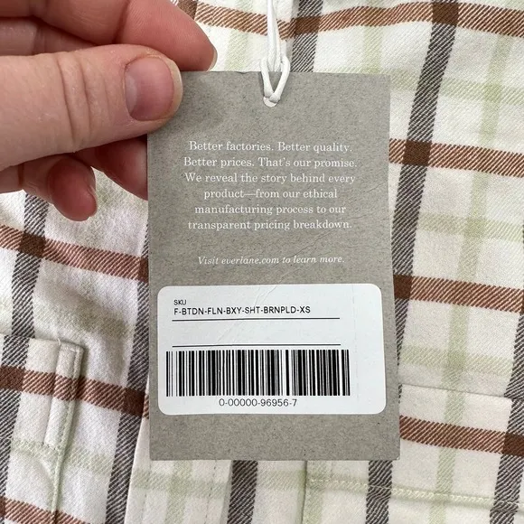 Everlane Oversized Plaid Flannel Shirt‎ Cream Brown Sage Green Women's Size XS - Image 12