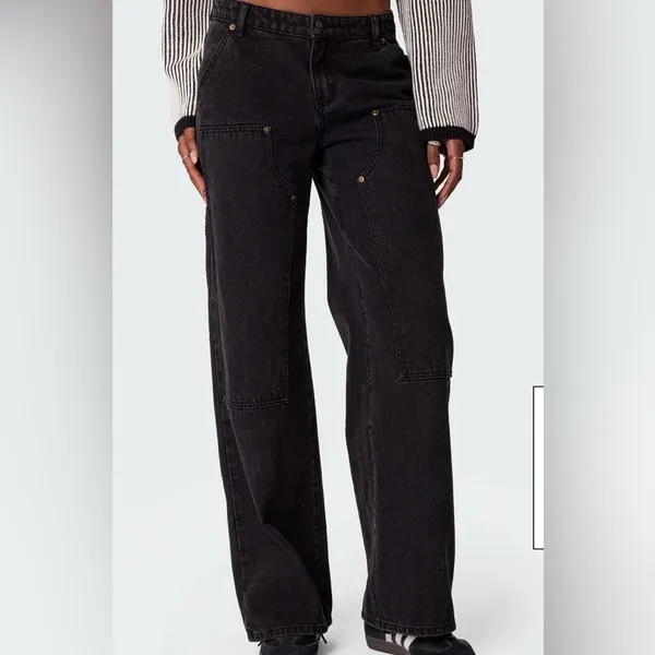 Edikted Ayla Low Rise Wide Leg Carpenter Jeans black wide leg medium - Image 3