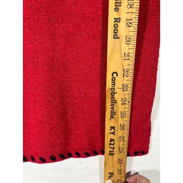 IVY Vintage Beaded Knit Sweater Vest Womens M Red Floral Whipstitch V-Neck Artsy - Image 7