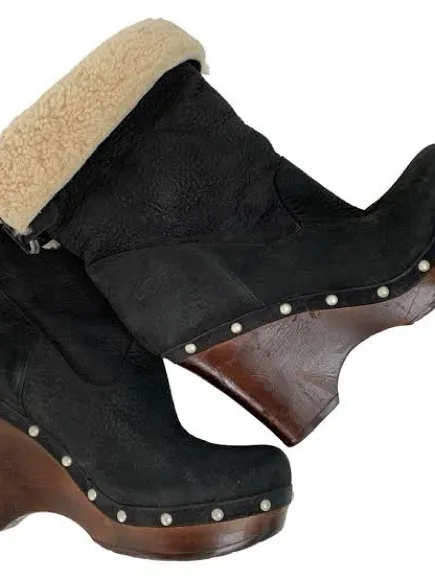UGG women black leather platform clog Carnegie boots US 8 - Image 9