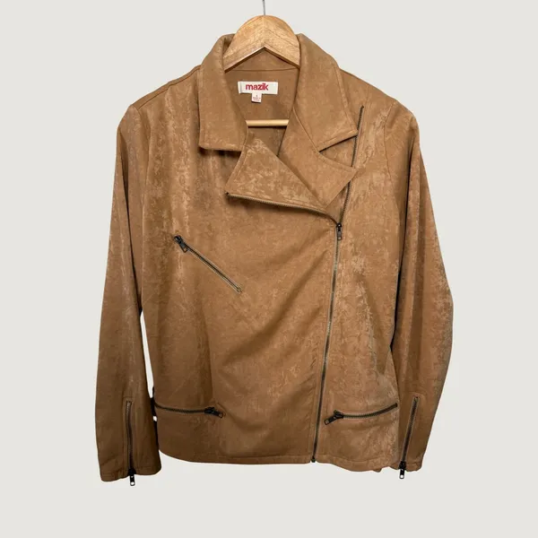 Mazik‎ Women Tan Faux Suede Asymmetrical Zip Moto Biker Jacket Small MK2214 - Image 6
