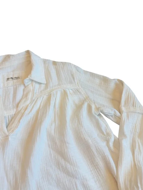 We The Free Ivory Cotton Gauze Popover Blouse Long Sleeve V Neck Small Women's - Image 7