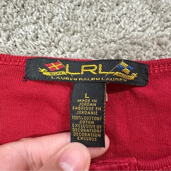 Lauren Ralph Lauren Henley Top Shirt Longsleeve Cotton Logo Embroidery in Red L - Image 8