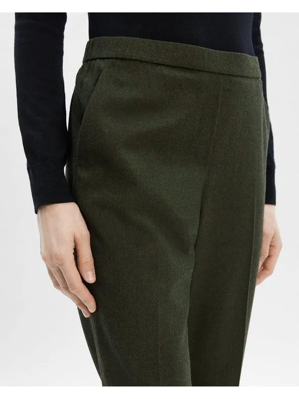 NWT Theory Treeca Pull-on in Hunter Green Sleek Flannel Wool Taper Crop Pants 10 - Image 2