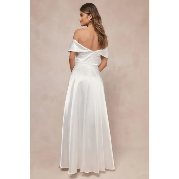 NWT Lulus Greatest Hits White Satin Off-the-Shoulder Maxi Dress Bridal Wedding S - Image 4