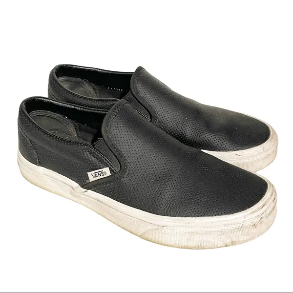 Vans Size 6.5 Classic Slip On Black Leather Slip On Shoes‎ Women’s - Image 3