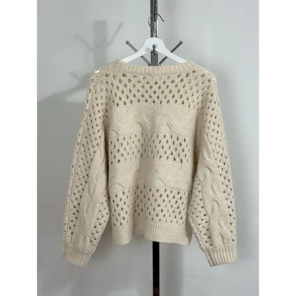 Allie Rose Cream Cable Knit Open Stitch Sweater Womens Size M Oversized Crochet Pullover - Image 2