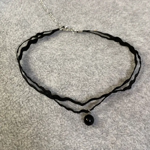 Choker Necklace Women Black Layered Wavy Ribbon Bead 90s Goth Grunge Alt New - Image 2