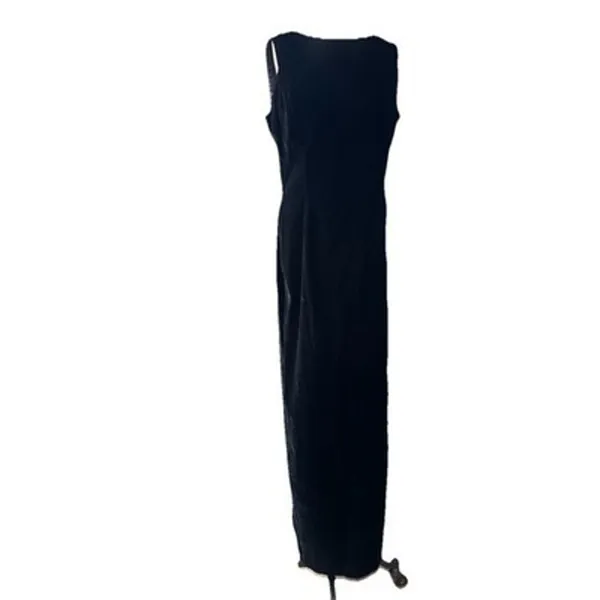 VTG Scott McClintock Black Velvet Maxi Dress Sz 12 USA Made Sleeveless Slit - Image 2