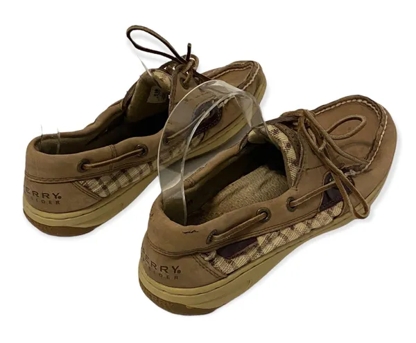 Boat Shoes in Tan and Plaid Size 8M - Image 9